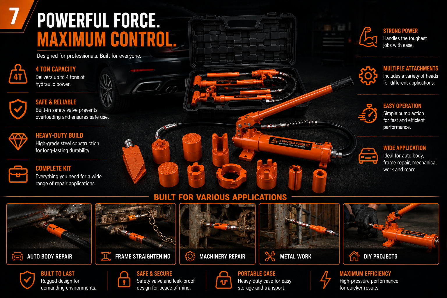 NordGear PortaPower Pro 4T – Professional Hydraulic Body & Frame Repair Kit