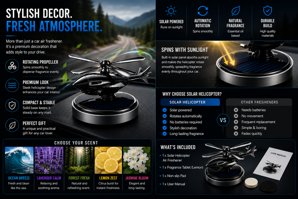 NordGear Solar Helicopter Car Air Freshener – Rotating Aromatherapy Diffuser