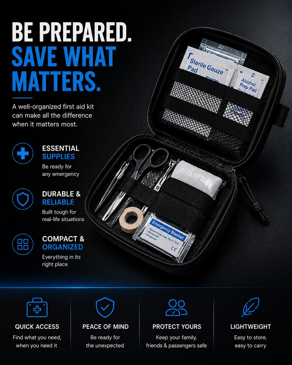 Compact Vehicle First Aid Kit – Tactical Emergency Medical Bag for Car, Home & Outdoor