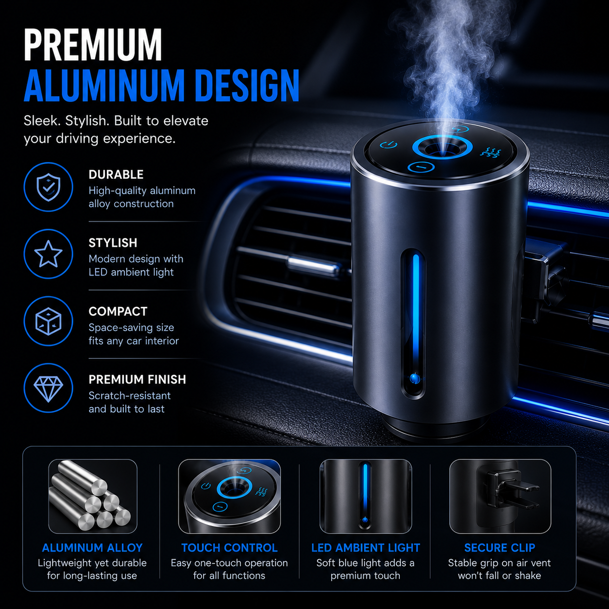 Smart Car Air Aromatherapy Diffuser Fragrance Car Air Fresheners With Three Adjustable Humidifier Essential Oil Diffuser