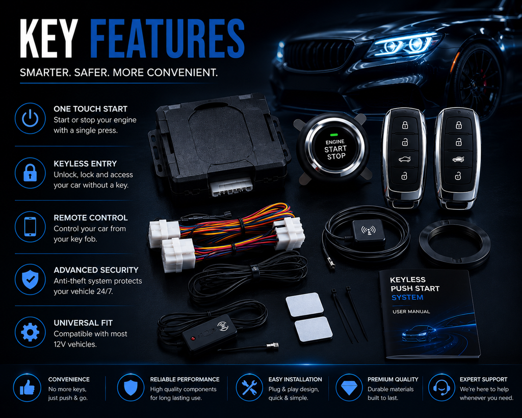 NordGear Smart Keyless Push Start System – Universal Remote Engine Start & Car Security Kit