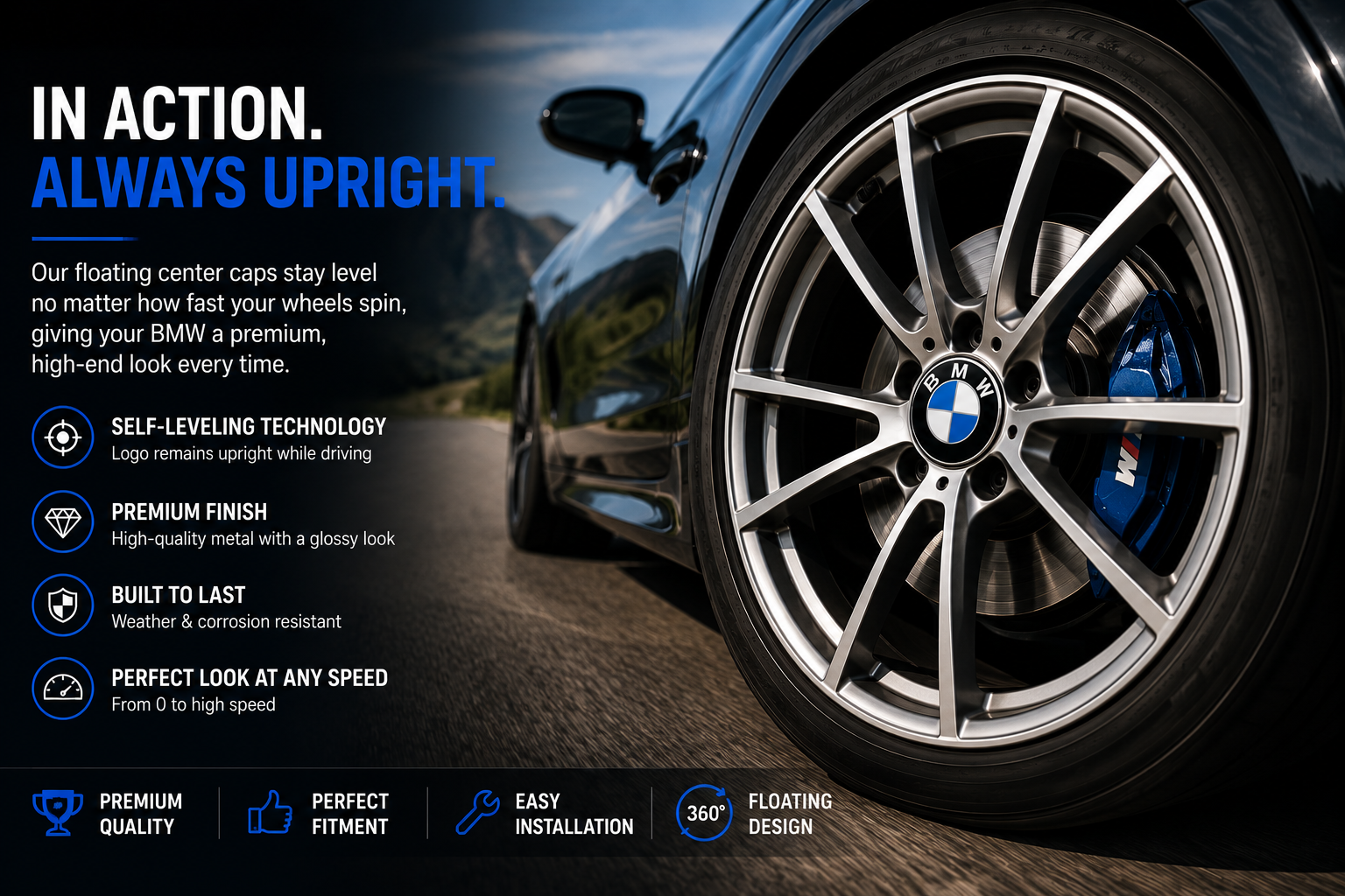 Floating BMW Wheel Center Caps – 4PCS (56mm / 68mm)
