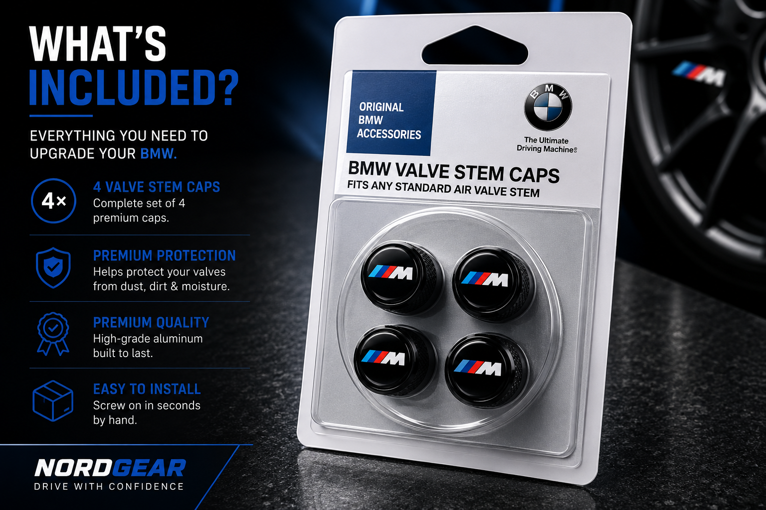 BMW M Aluminum Tire Valve Stem Caps – Set of 4