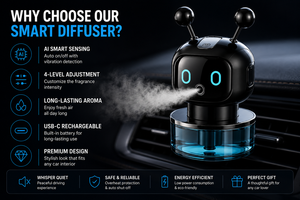 NordGear Smart AI Car Air Freshener – Rechargeable Aroma Diffuser with Smart Eyes