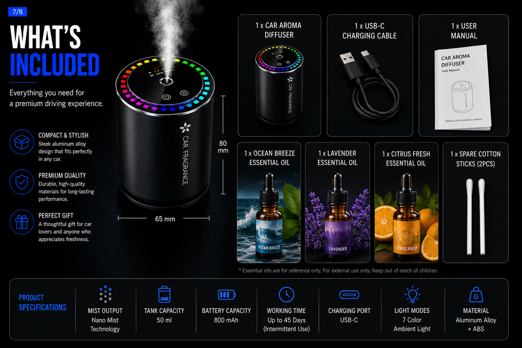 NordGear AirFresh Pro | Smart Car Aroma Diffuser with Ambient Light