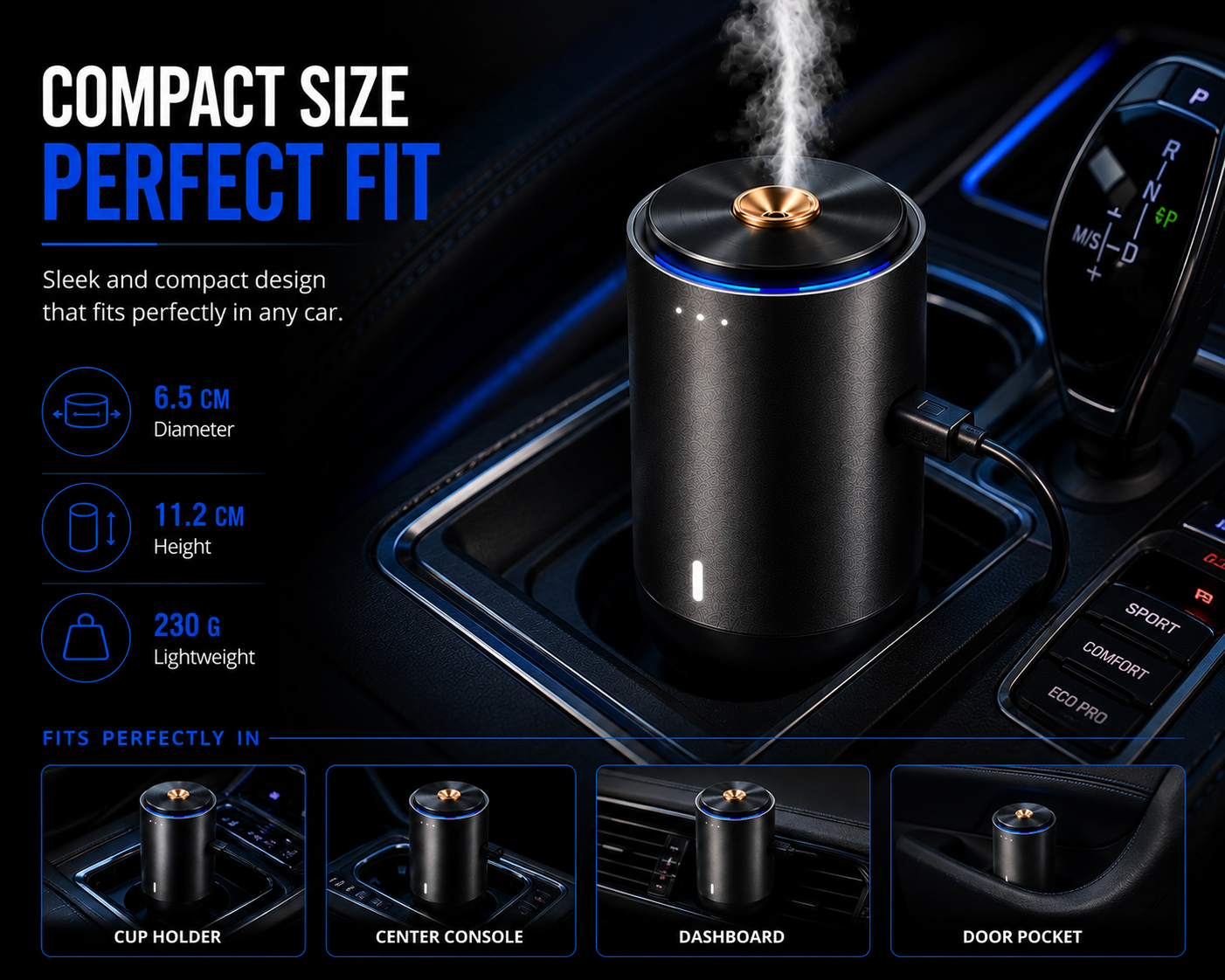 Smart Car Aroma Diffuser – Rechargeable Essential Oil Air Freshener with 3 Premium Scents