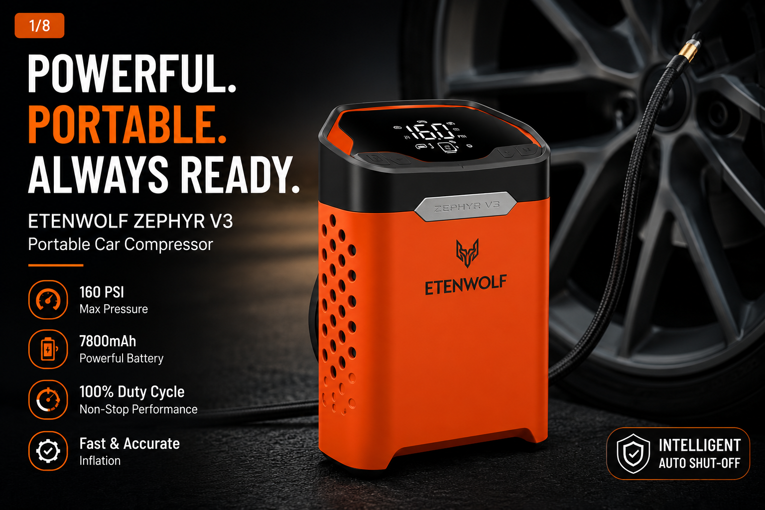 NordGear AirPump Pro 160 | Portable 160 PSI Smart Tire Inflator