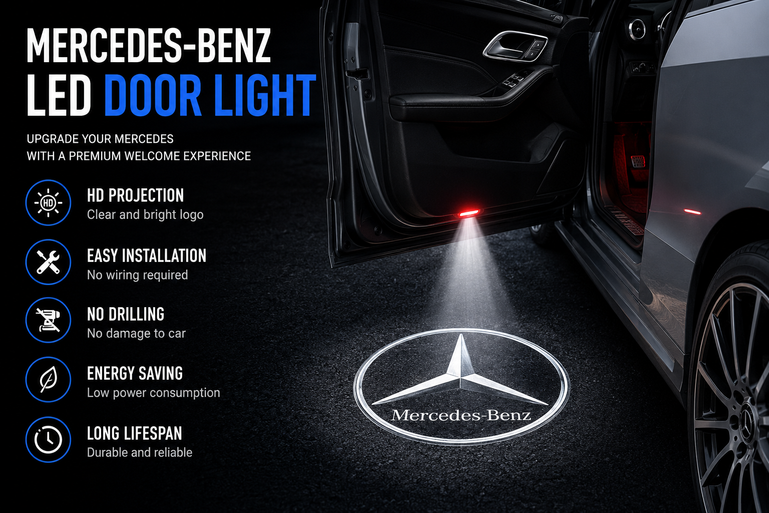 Mercedes-Benz LED Welcome Door Lights – HD Wireless Logo Projectors (2-Pack)