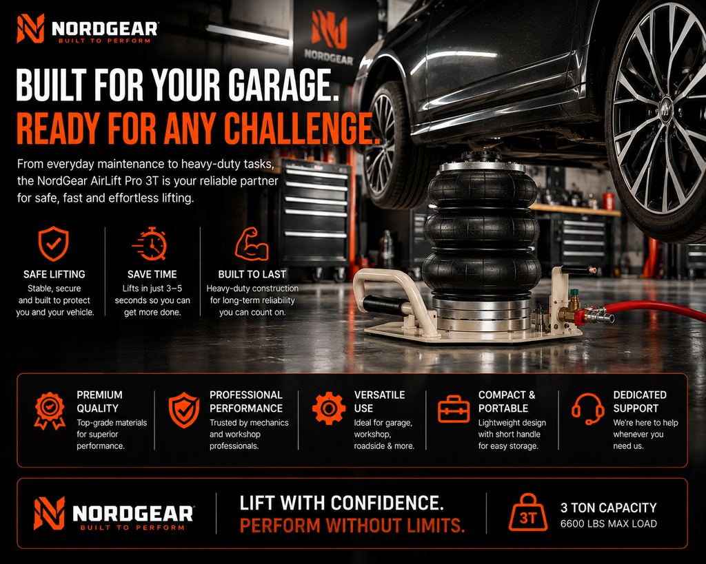 NordGear AirLift Pro 3T – Heavy-Duty Pneumatic Air Jack | Fast 3-Second Vehicle Lift for Cars, SUVs & Light Trucks