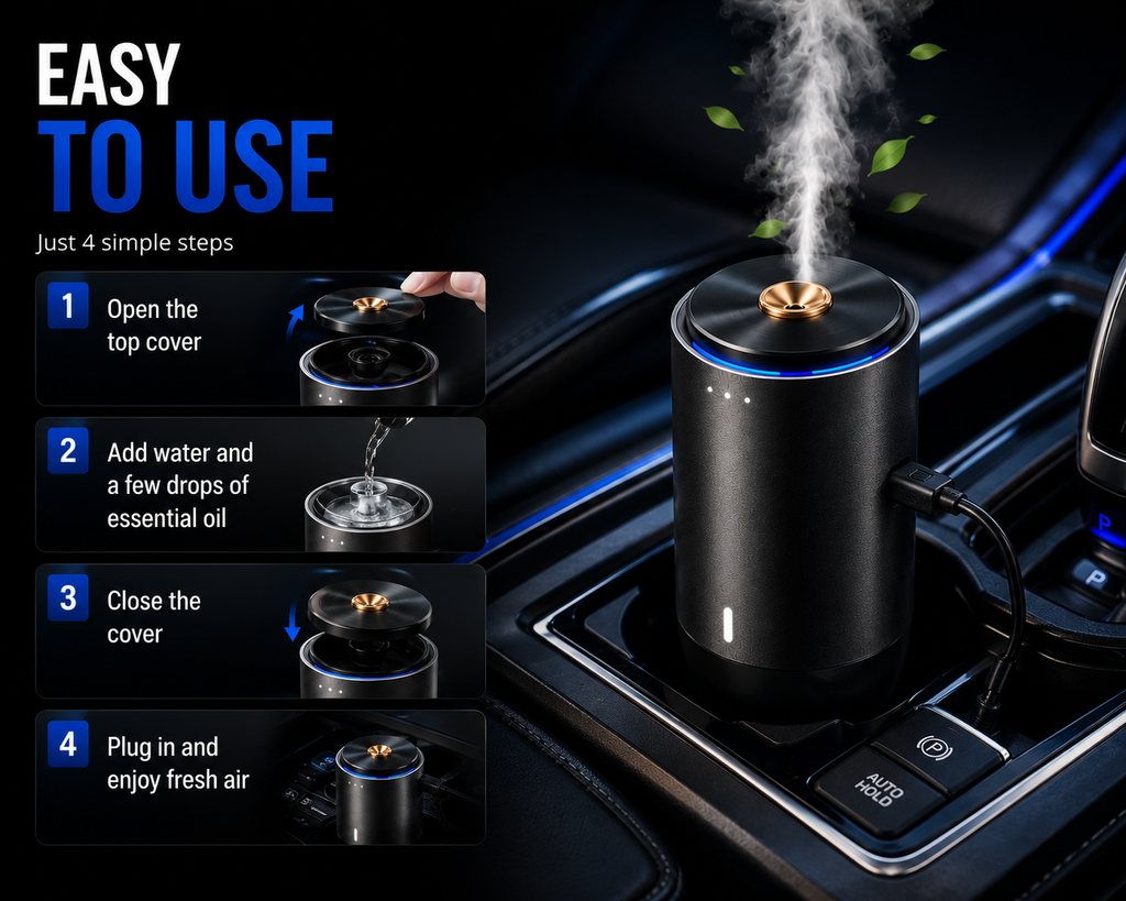 Smart Car Aroma Diffuser – Rechargeable Essential Oil Air Freshener with 3 Premium Scents