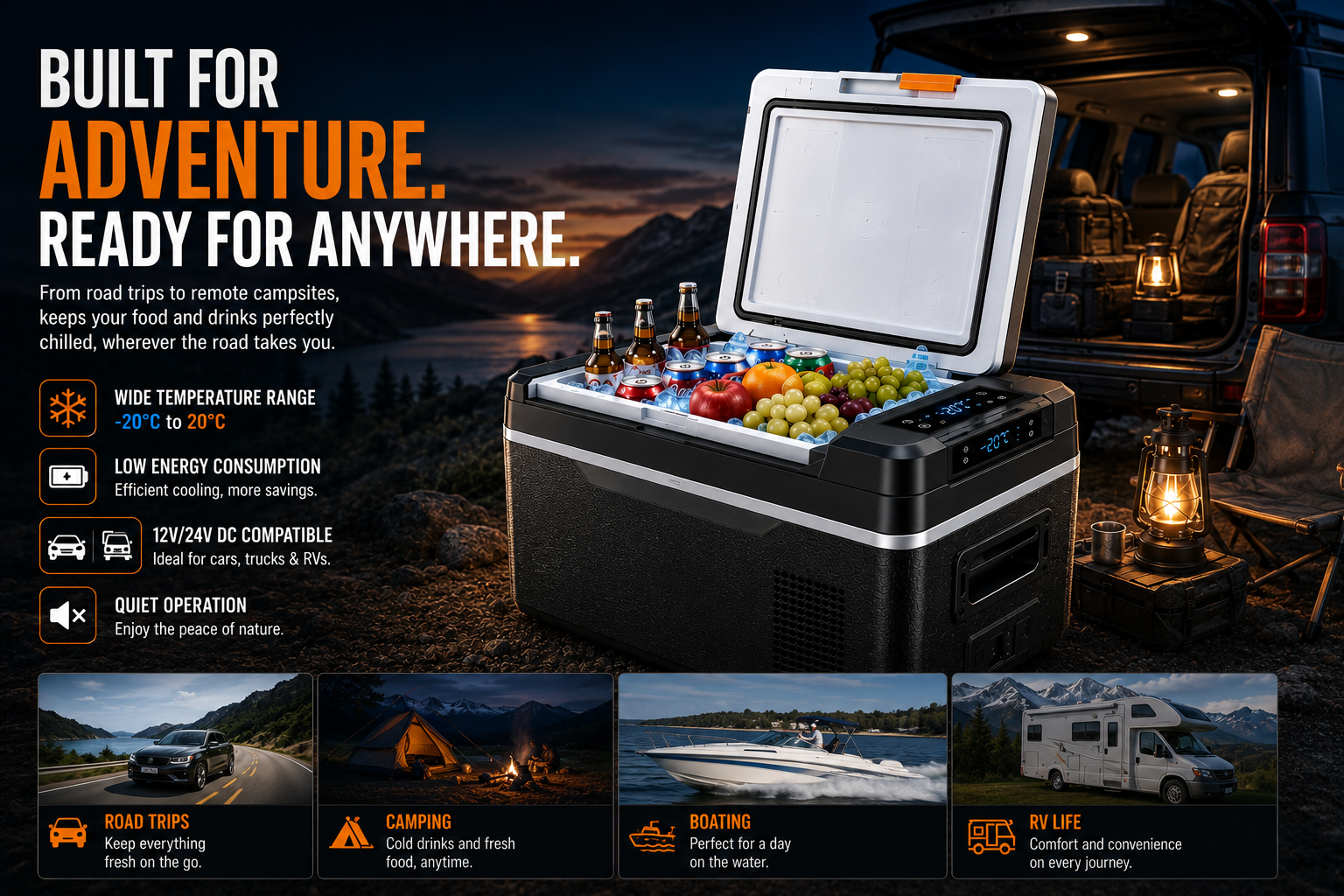 NordGear Portable Compressor Car Fridge – 20L/30L/40L/50L Electric Cooler Freezer for Car, Camping & Travel
