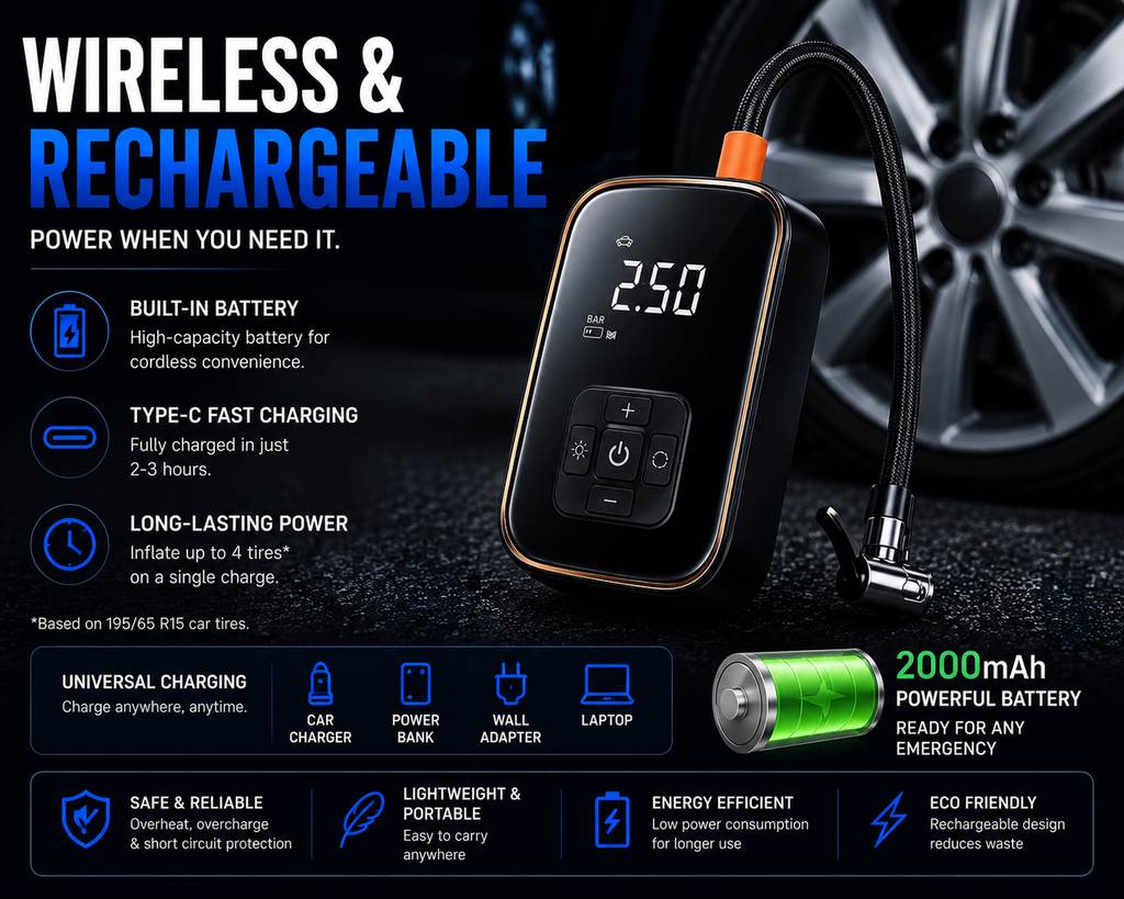 Portable Tire Inflator | 150 PSI Wireless Air Compressor | NordGear