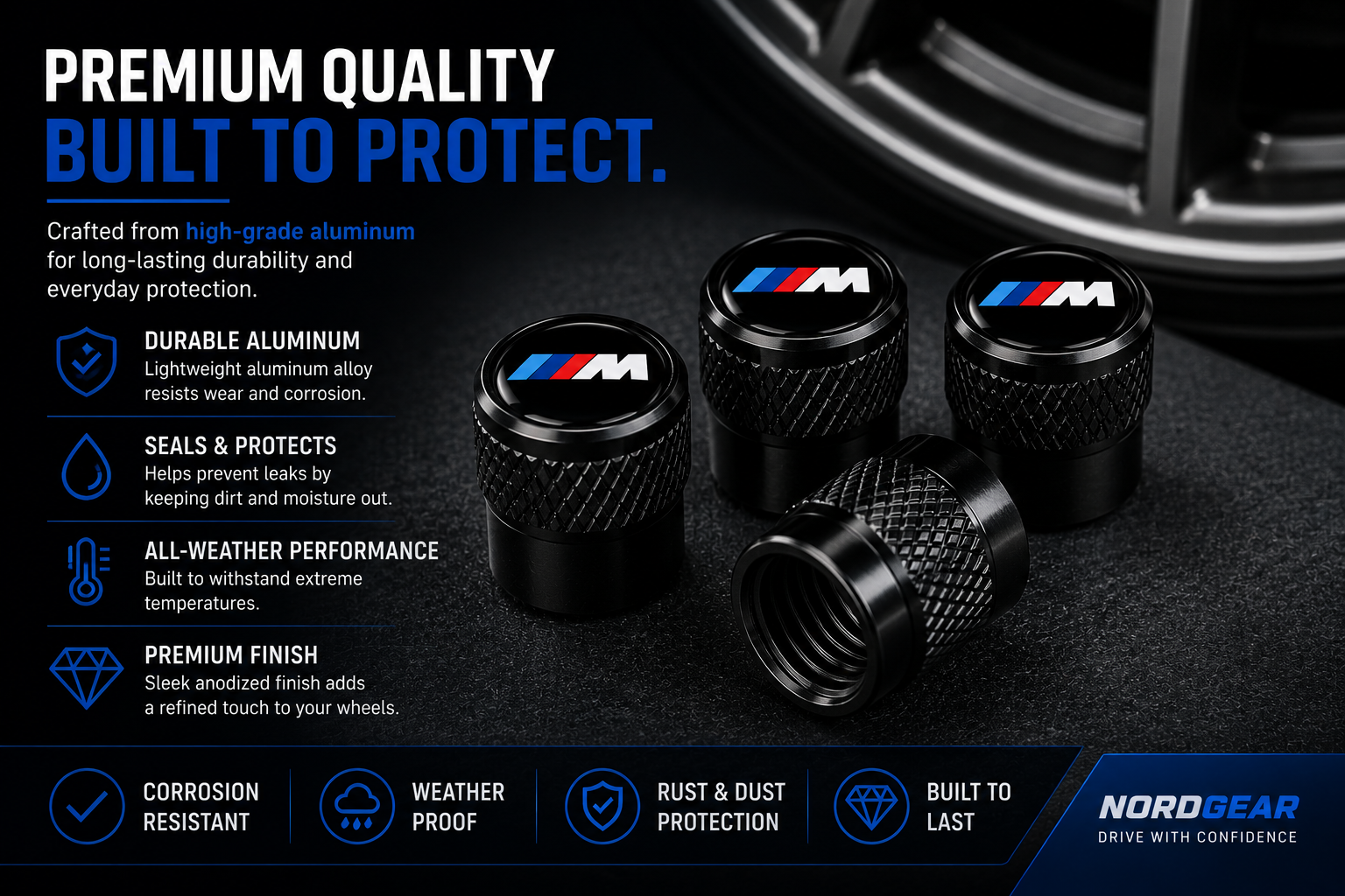 BMW M Aluminum Tire Valve Stem Caps – Set of 4