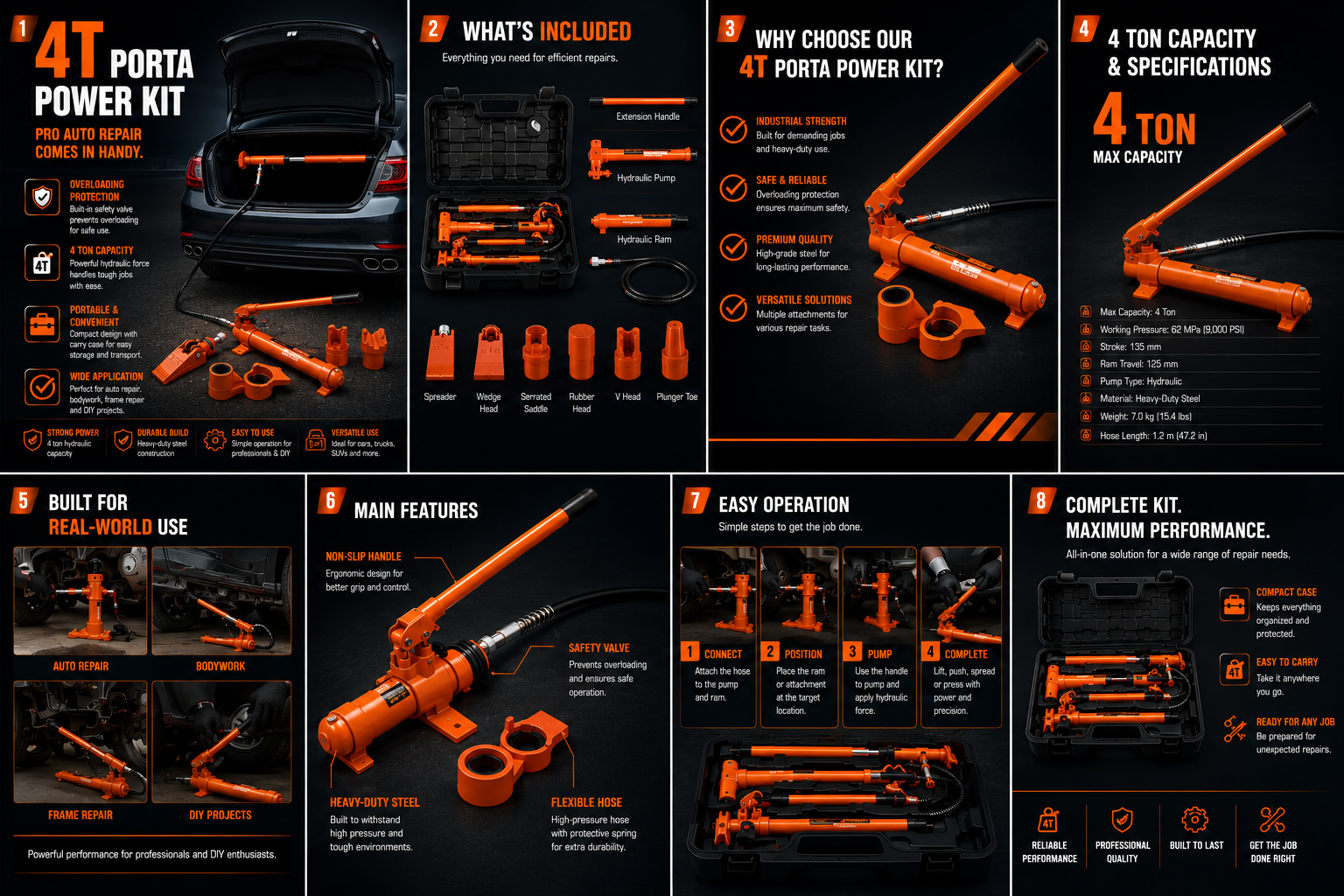 NordGear PortaPower Pro 4T – Professional Hydraulic Body & Frame Repair Kit