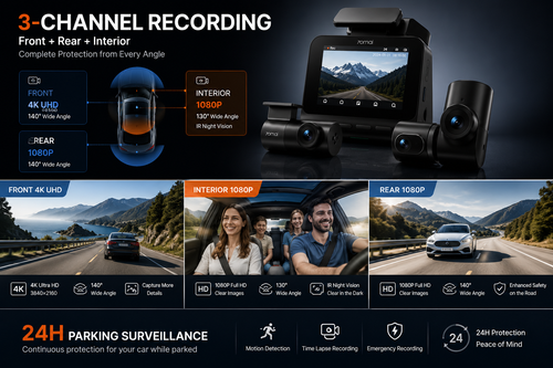 NordGear 4K Triple Vision Pro – 70mai T800E Smart 3-Channel Dash Cam with GPS & 24H Parking Mode
