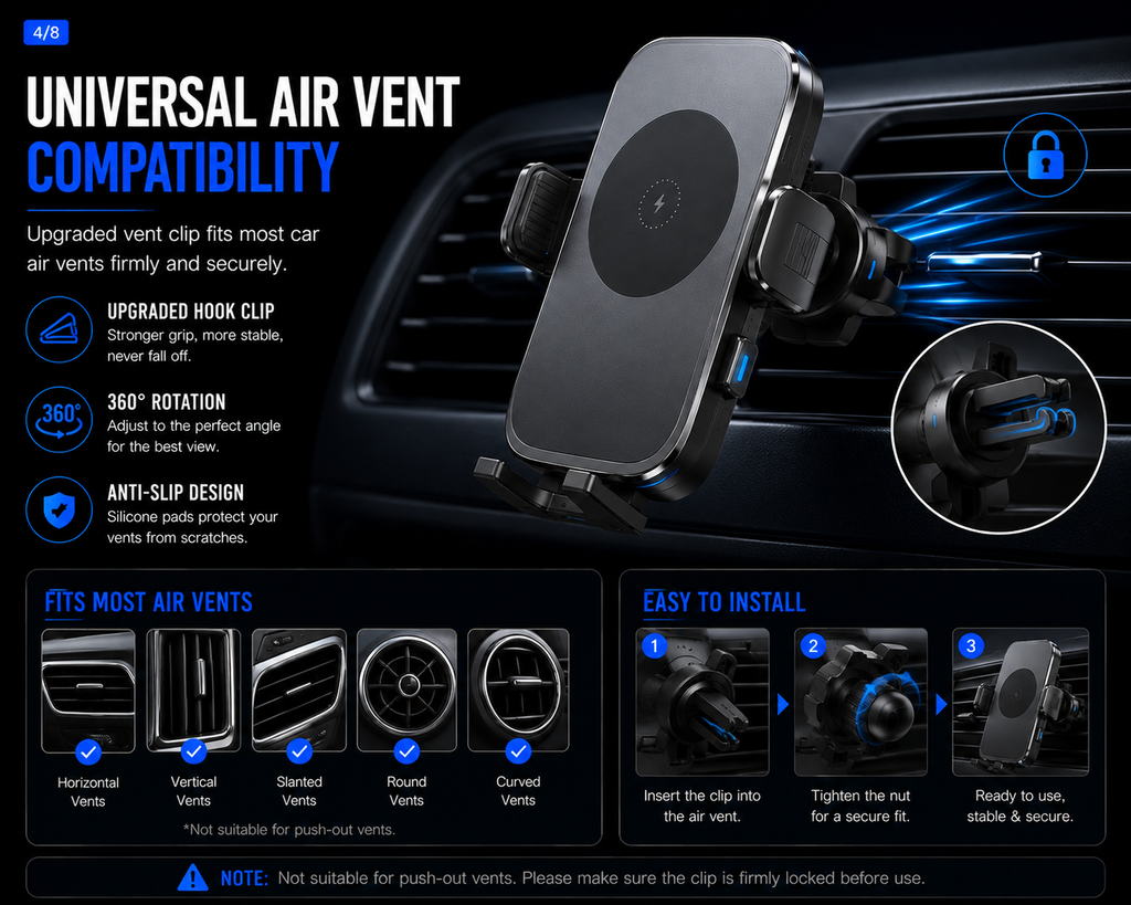 NordGear AutoCharge Ultra 30W Wireless Car Charger