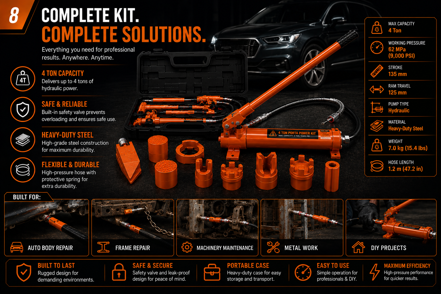 NordGear PortaPower Pro 4T – Professional Hydraulic Body & Frame Repair Kit
