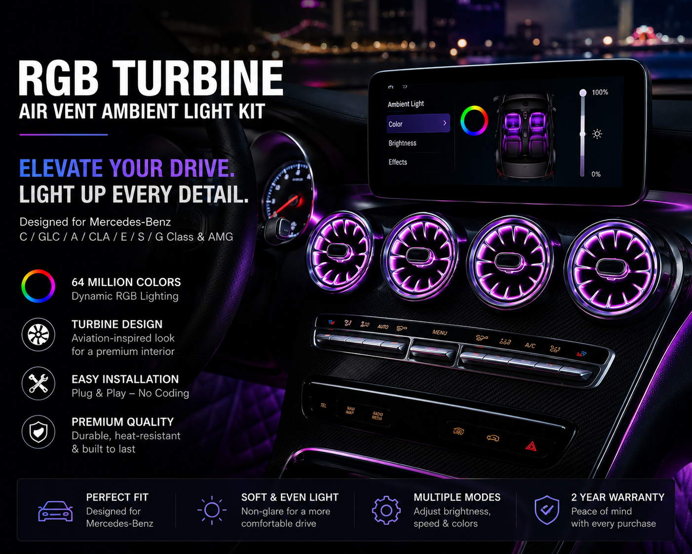 Premium RGB Turbine Air Vent Lighting Kit ⭐