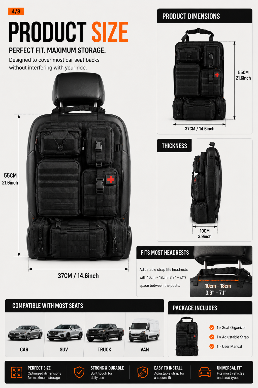 NordGear Tactical Seat Organizer Pro | Premium Back Seat Storage System