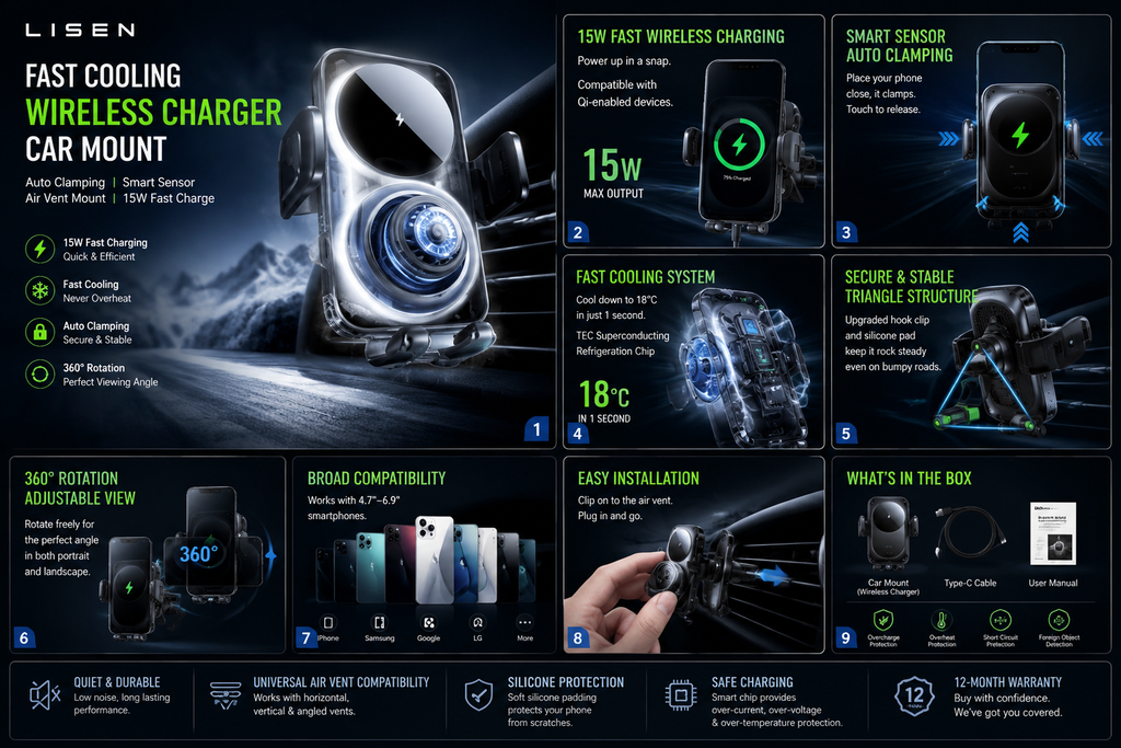 NordGear AutoCharge Pro 15W Wireless Car Charger