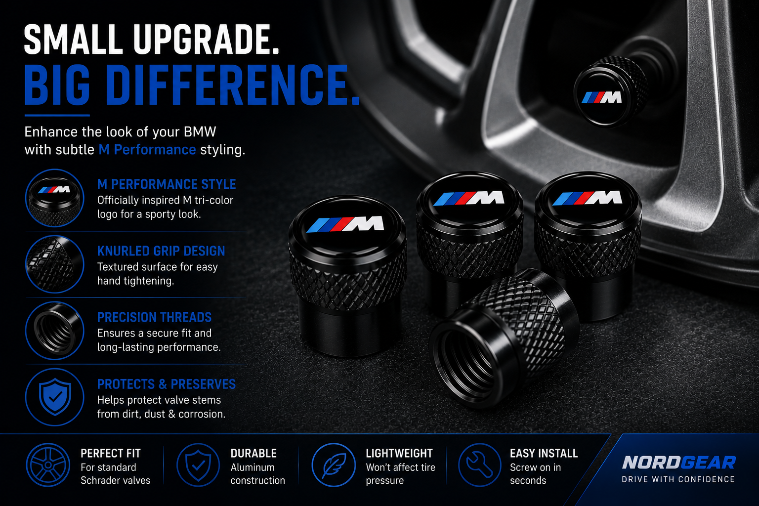BMW M Aluminum Tire Valve Stem Caps – Set of 4