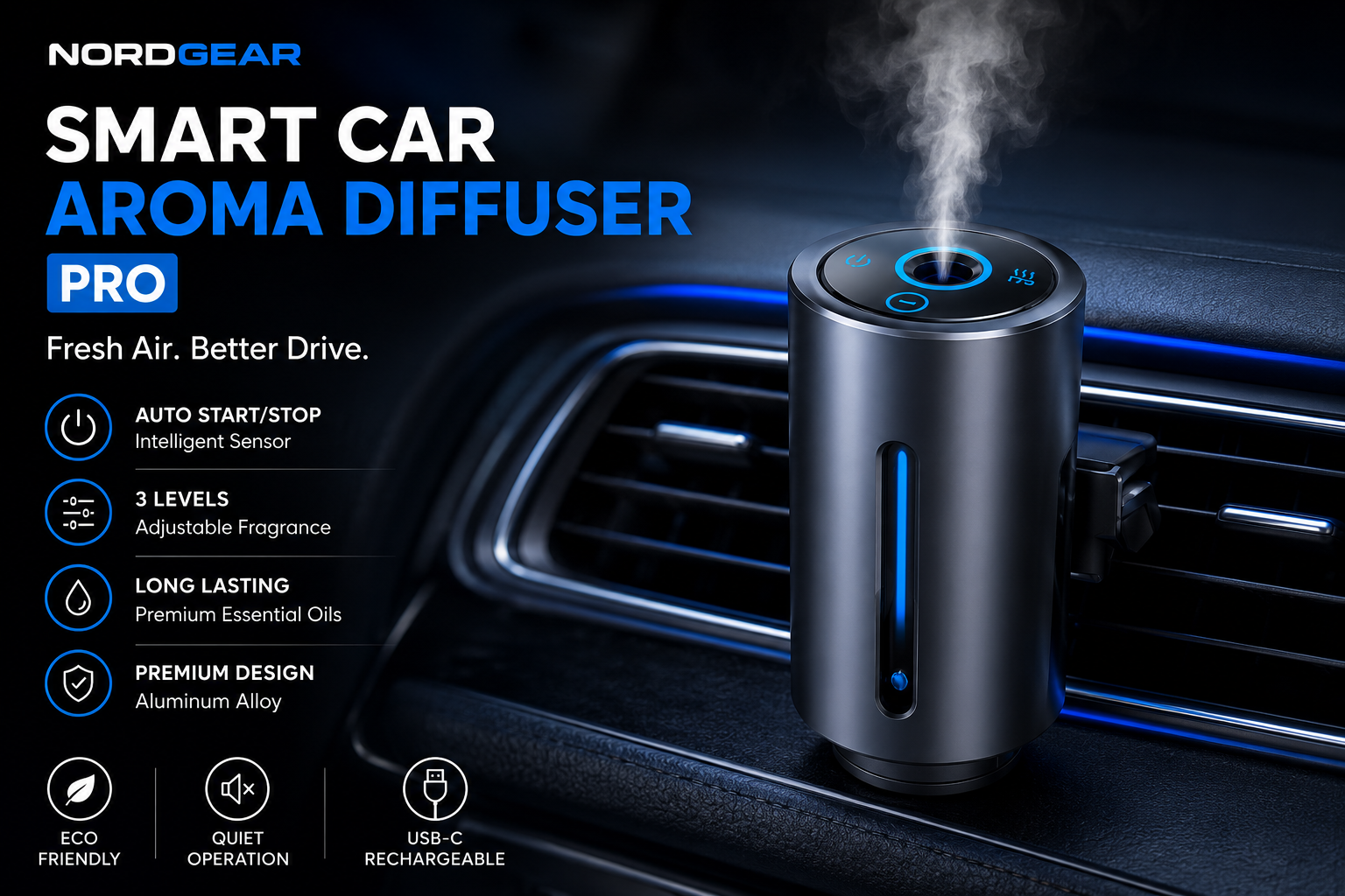 Smart Car Air Aromatherapy Diffuser Fragrance Car Air Fresheners With Three Adjustable Humidifier Essential Oil Diffuser