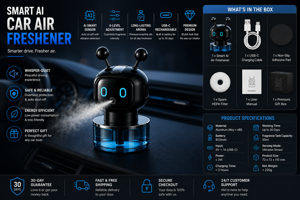 NordGear Smart AI Car Air Freshener – Rechargeable Aroma Diffuser with Smart Eyes