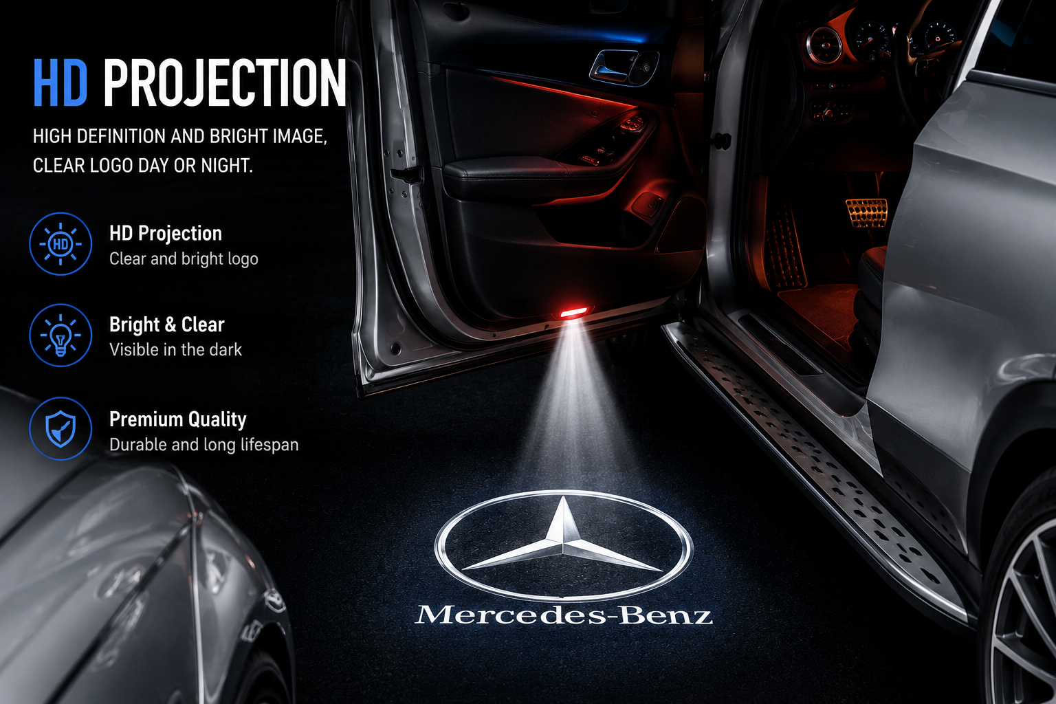 Mercedes-Benz LED Welcome Door Lights – HD Wireless Logo Projectors (2-Pack)