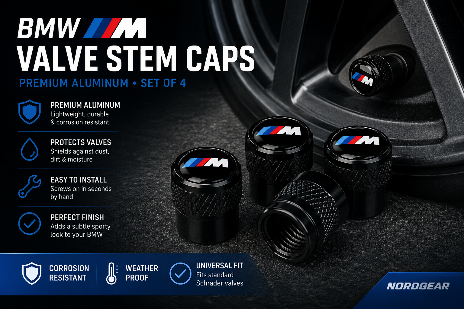 BMW M Aluminum Tire Valve Stem Caps – Set of 4
